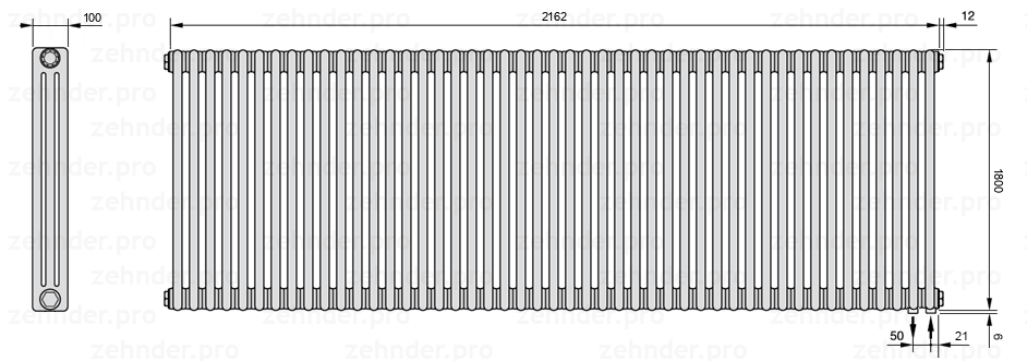 Схема (чертеж) Радиатор Zehnder Charleston 3180/47 №5510 Technoline TL